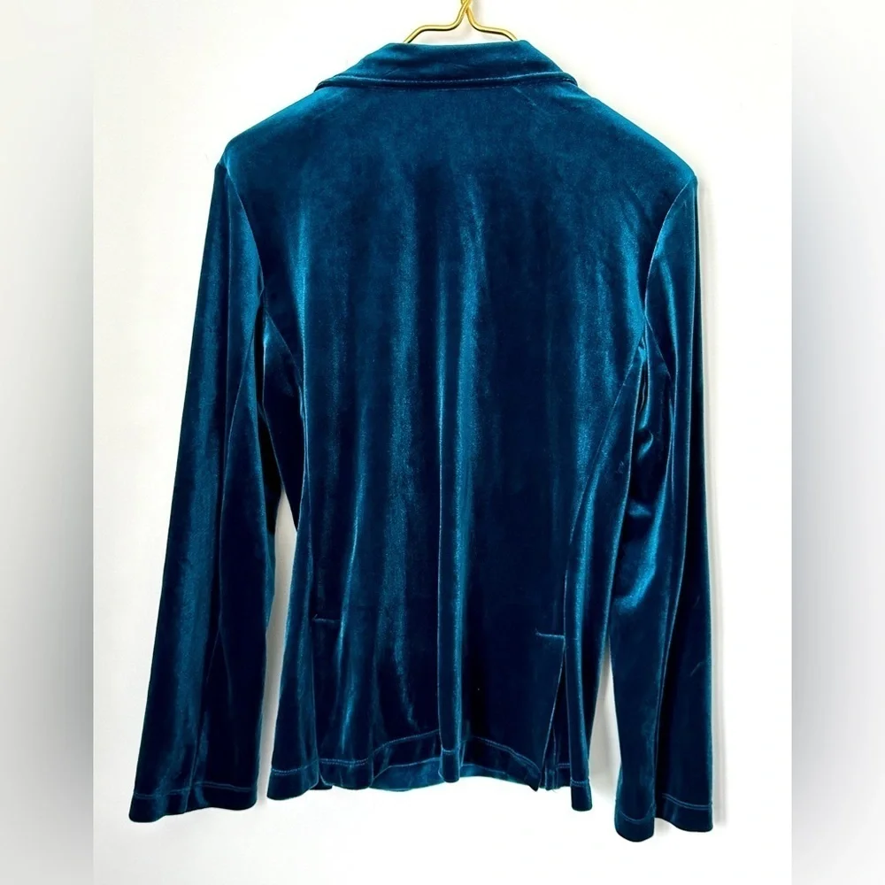 Vintage Notations Teal Blue Soft Velour Layered Look Blouse Top Women’s Medium - Picture 3 of 5